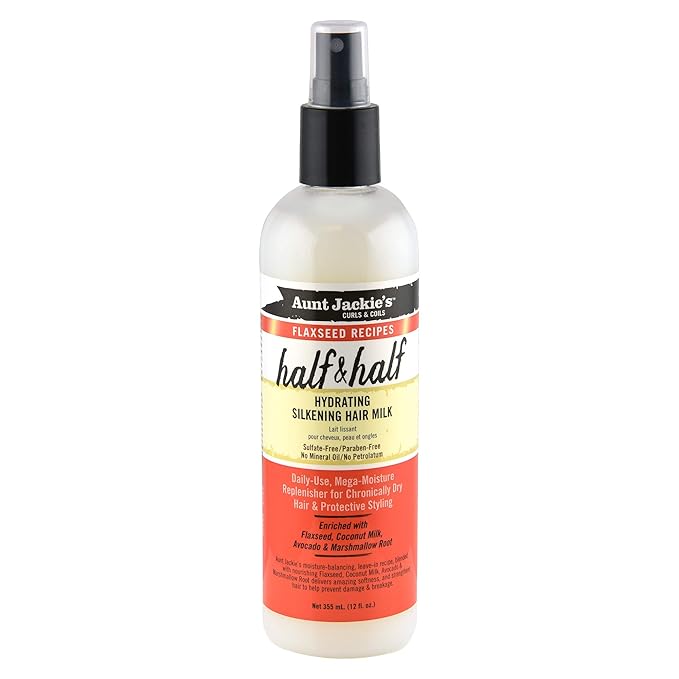 Aunt Jackie's Flaxseed Recipes Half & Half, Hydrating Silkening Hair Milk, For Daily Use, Enriched With Flaxseed,